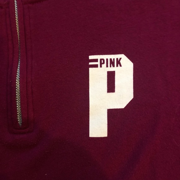 PINK brand quarter zip deep magenta color sweatshirt small front pouch pocket - Picture 3 of 7